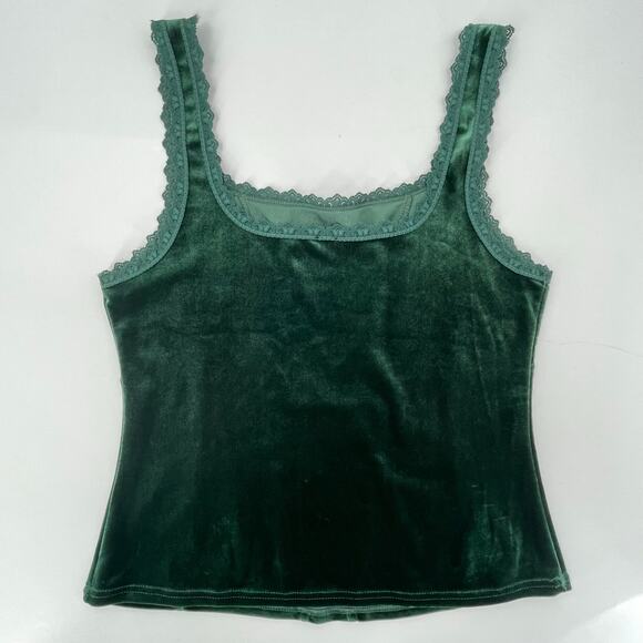 Arianne Women’s Velvet Cami Corset Tank, Emerald Green, Sz. XL Square Neck, Y2K - Picture 2 of 5